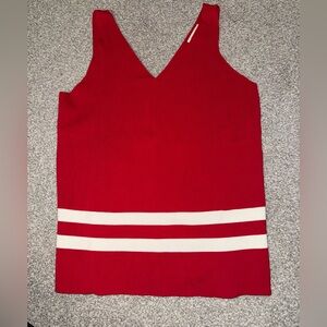 tea n rose Red V-Neck Tank with White Stripes